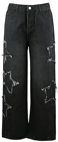 DINGJIUYAN Embroidered Flare Jeans - Women's Loose Star Jeans