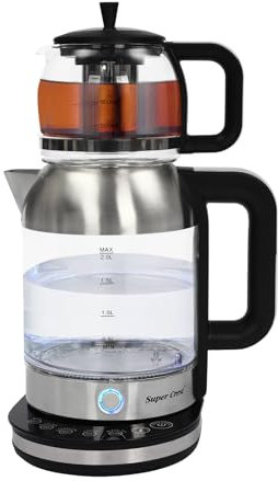 SABUIDDS Tetera de cristal 2 en 1, hervidor de agua con filtro de té de acero inoxidable, hervidor de agua para café y té, tetera turca tradicional, sin BPA, 1800 W, para oficinas, hoteles,