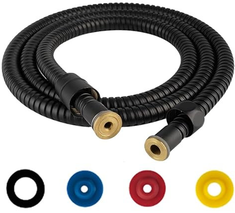 Duschschlauch Schwarz Edelstahl Brauseschlauch 1,5M/59IN Verdrehschutz Universal Duschschlauch Flexibel, Standard 1/2 Anschluss mit 4 Wassersparer Durchflussbegrenzer passt an alle Duschköpfe