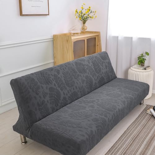 Sofabezug Ohne Armlehne Stretch 2/3 Sitzer Rutschfest Sofaüberwurf Sofahusse Armlose Jacquard Schlafsofabezug Sofabettüberzug Klappcouch Futon Schonbezug Abdeckung für Schlafsofa (185-210cm,Dark gray)