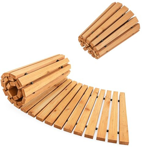 GOPLUS Allée de Jardin Incurvée en Bois, Chemin Extérieur avec Surface Antidérapante, Fils Métalliques avec Gaine en Plastique, Promenade Extérieure pour Jardin, Patio, Pelouse, Naturel