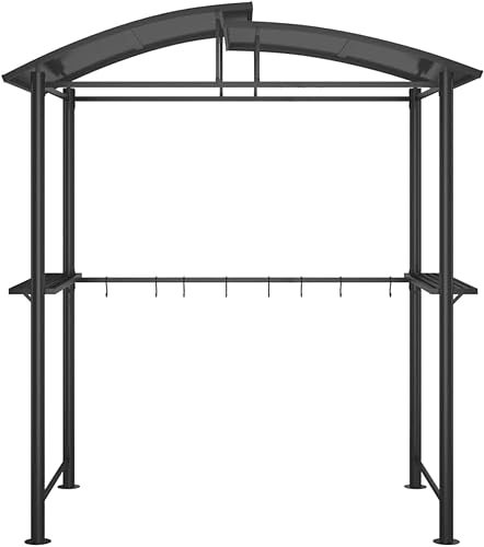 Grillpavillon, Grillüberdachung mit Seitenregalen, BBQ Pavillon Stahlrahmen, Gartenpavillon Grillzelt, Anthrazit 210x114x230cm