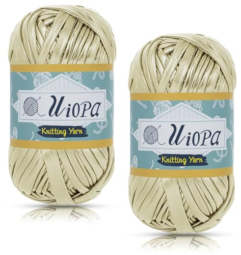 Uiopa Trapillo para Tejer Bolsos, 2 x 100g(2 x 45m) Hilo Metálico para Tejer a Crochet, Trapillo para Crochet Hilo Grueso de Poliester para Bolso, Cestas, Manualidades, Decoración Hogareña