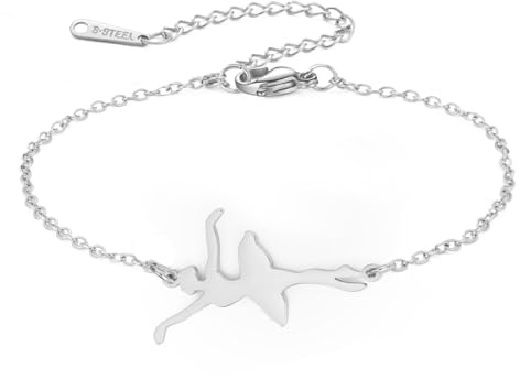 Amaxer Bailarina para mujer, acero inoxidable, gimnasia, bailarina, bailarina, joyería de moda, encanto, pulsera ajustable, L22cm, Acero inoxidable