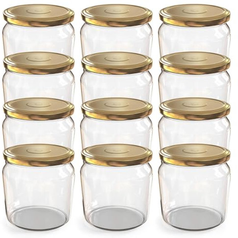 Oputec 12 x 360 ml Einmachgläser mit Schraubdeckel Gold – Perfekt für Marmeladen, Konfitüren und mehr, Vorratsgläser mit Deckel, ideal als Marmeladengläser und Schraubgläser