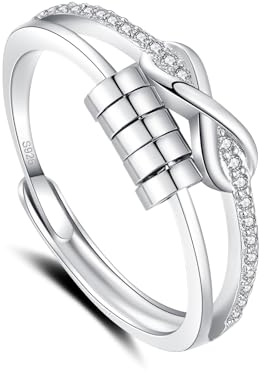 Glintara Silver Ångestring för kvinnor, 925 sterling silver ångestring med pärlor, öppet justerbart kors anti-stressring, oändlighet vågor spinner fidgetring, unisex stämningsring mot stress