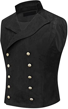 YFFUSHI Gilet in Pelle Scamosciata da Abito per Uomo Doppiopetto Gotico Steampunk Gilet in Velluto da Uomo Cowboy Giacca Senza Maniche