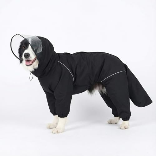 Dog Raincoat for Medium Large Dogs,rain Jacket Coat, Full Leg Coverage Waterproof Rain Suit with Detachable Hood & Tail, Reflective Strips,Labrador Retriever (Black for Boy, Medium)