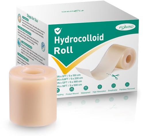 Hydrokolloidrulle Hydrokolloid Förband Plåster Hydrocolloid Roll Självhäftande Vattentäta Sårplåster med Hög Absorptionsförmåga (5cm x 500cm)