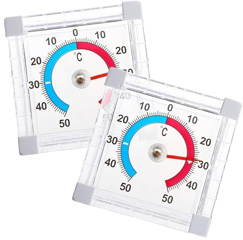 2 unidades de termómetro para ventana exterior + – 50 °C, resistente a la intemperie, termómetro exterior autoadhesivo, resistente a la intemperie, exterior analógico para jardín, adecuado para