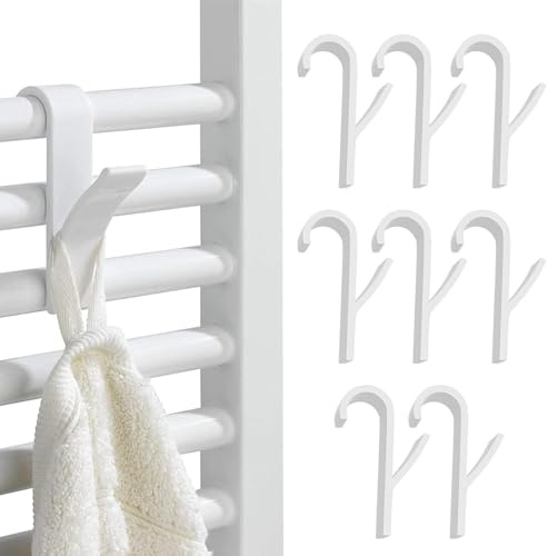 EJRUP 8 Pcs Crochet Radiateur Rond,Crochet Seche Serviette pour Radiateurs Plastique, Crochet Radiateur Seche Serviette,Patères Radiateur de Salle de Bain,Tous Les Radiateurs Standards(Blanc)