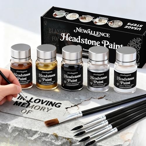 Professional Headstone Paint Kit - Monument Letter Inscription Restoration Paint Gravestone Lettering/Tombstone Inscriptions on Granite & Marble with Mutiple Colors (White&Black&Gold&Brown&Silver)