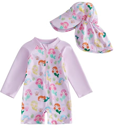 Bañador Natacion Niña | Traje de Baño Infantil de Verano con Mangas Largas Cremallera y Capucha para Bebés Niñas