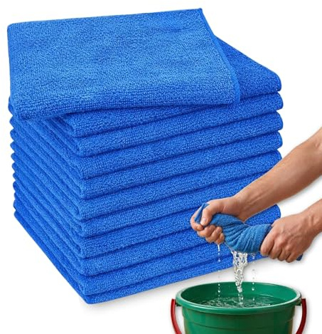 Bayetas de Microfibra, Paño de Microfibra, Paños de Limpieza Multiusos, Apto para Coche, Cristales, Cocina y Baño, no deja marcas ni rayas, Doble cara, 30x40 cm, Contiene 12 unidades en color Azul