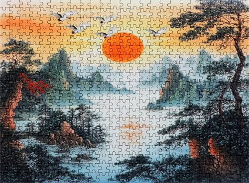 Pussel 6 000 delar, träpussel vuxna landskap solnedgång – 2 impossibla klassiska pusselbitar 179,5 x 105,5 cm, familjespel, pussel stressminskning tankespel, dekor w0-401