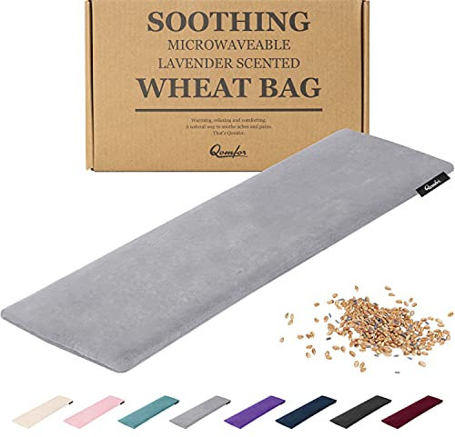 Körnerkissen Mikrowelle - Wärmekissen Weizen und Lavendel gefüllt 48 x 15 cm - Weiches Fleece Wärmekissen Mikrowelle zur Schmerzlinderung, Nacken Schulter, Rücken - Dunkelgrau