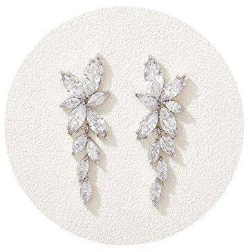 SWEETV Marquise Cubic Zirconia Bridal Earrings, Elegant Wedding Earrings for Brides Bridesmaids, Crystal Formal Drop Earrings for Women Jewelry Gifts (Silver)
