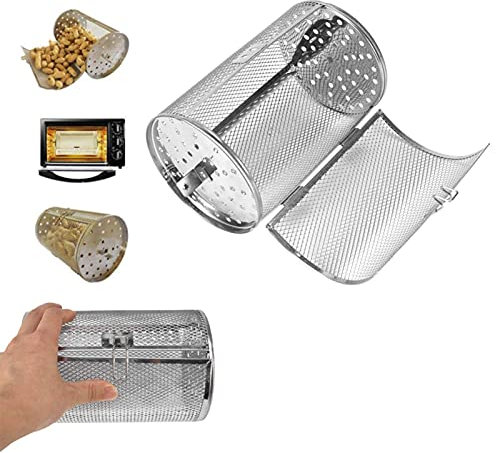 Panier de rôtisserie, Tambour de rôtissoire de Panier de Gril en Acier Inoxydable pour la Cuisson de Noix, Haricots, Panier d'arachide, Barbecue, 12 x 18 cm