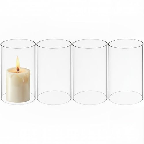 HOMSFOU Lot de 4 cylindres en Verre pour Bougies Chauffe-Plat - Bougeoir Coupe-Vent - pour Bougie Chauffe-Plat - 8 x 10 cm