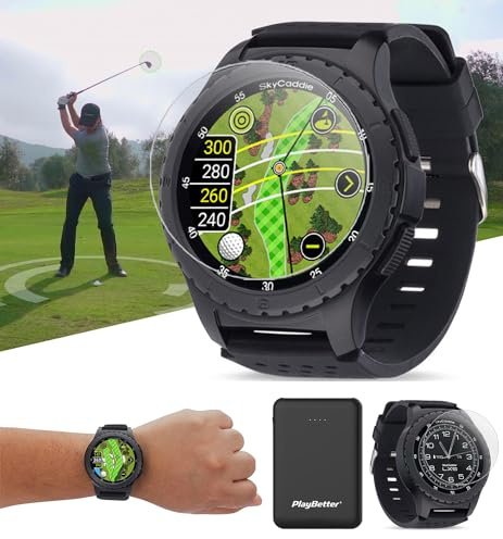 SkyCaddie LX5 Golf GPS Watch - Touchscreen Golf Range Finder Smartwatch w/ 35K Courses, IntelliGreen, Holevue, & Digital Scorecard - Power Bundle with LX5 Screen & PlayBetter Portable Charger