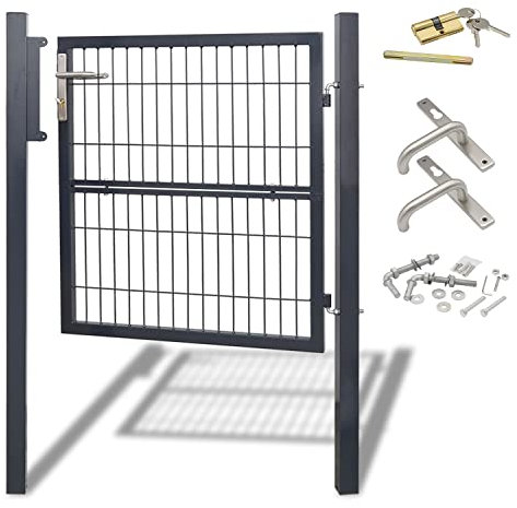 Randaco Gartentor, 100x100cm Anthrazit Gartentür aus verzinktem Stahl, Zauntor Hoftor mit Griff, Schloss und 3 Schlüssel, Gartenpforte Einfahrtstor Hoftür