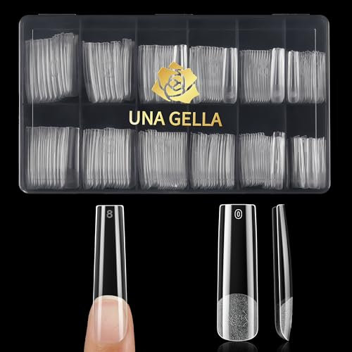 UNA GELLA Capsule Américaine Ongle Carré Extra Long 240 Pièces XXL Full Cover Pré-Buffées pour Gel Sans Courbe C 12 Tailles