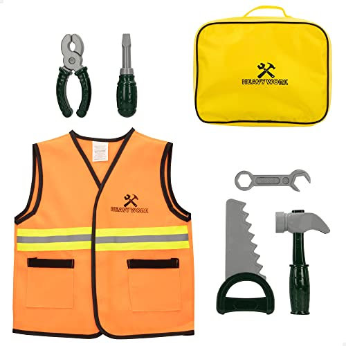 ColorBaby 49957 - Set de herramientas para niños con chaleco, maletín y 7 piezas My Tools / Herramientas de juguete, juegos de construcción, kit de construcción de juguete para niños, Ingeniero