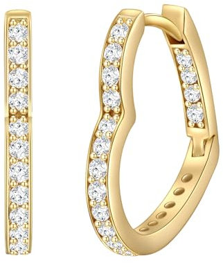 Rafaela Donata Damen Creolen aus 925/- Sterling Silber gelbvergoldet mit Zirkonia weiß Herz - Klappcreolen Herzform Gelbgold