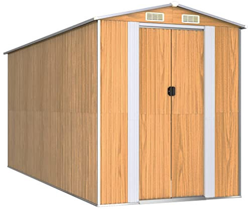 vidaXL Geräteschuppen Gerätehaus Garten Schuppen Gartenhaus Hütte Haus Laube Gartenschuppen Lagerschuppen Hellbraun 192x440x223cm Verzinkter Stahl
