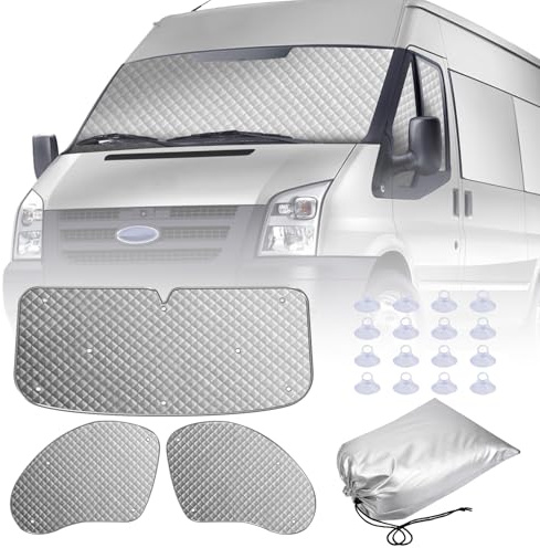 MaxEarn 3 st. solskydd termomatter lämpliga för Ford Transit Van MK7, bil vattentätt vindruteskydd, förarhytten inuti solskydd för mörkläggning, värmeisolering och avskildhet