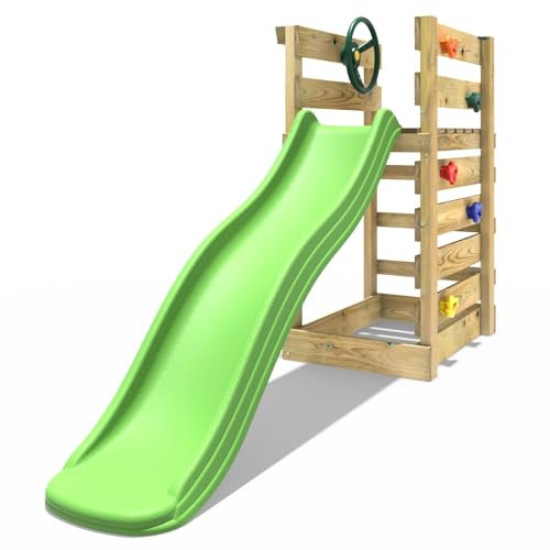 Add-on Wooden Platform with 6FT Slide for Rebo Wooden Garden Swing Sets - Light Green Slide