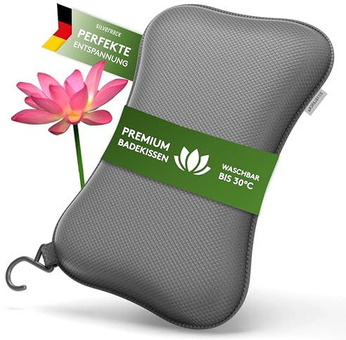 SilverRack Premium Badewannenkissen Grau - Badekissen für Badewanne - Kissen Badewanne mit Saugnäpfen - Nackenkissen als Nacken- & Whirlpool Kopfstütze - Badewannen Zubehör - Bath Pillow Spa