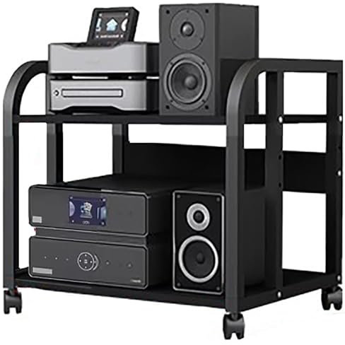 HDYZJQ HiFi Rack Rollwagen für Audiogeräte, tragbar, 19, 24, 30, 40 Zoll – großer Stereoschrank in Schwarz mit Stauraum – Büro, Schlafzimmer, Wohnzimmer, AV-Medienregal(2 Tier-H48cm)