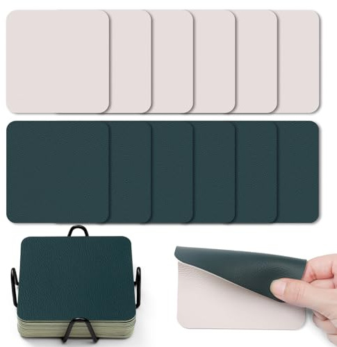 Myir JUN Sottobicchieri 10cm Set di 12 Sottobicchieri per Bicchieri Double Face Sottobicchieri Impermeabili Antiscivolo Resistente al calor con Portabicchieri (Bianco Avorio Verde)