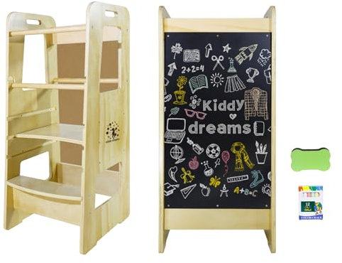 CCLIFE Lernturm ab 1 Jahr Montessori Kinderstuhl, Höhenverstellbarer Learning Tower mit Tafel, Küchenhelfer für Kinder, Sicherer und Leicht zu Reinigen, Bis 100 kg Tragkraft