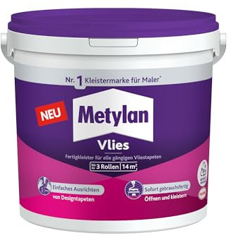Metylan Vlies Fertigkleister, feuchtigkeitsbeständiger Tapetenkleister für Vliestapeten, Kleister zum einfachen Tapezieren, 1x3kg