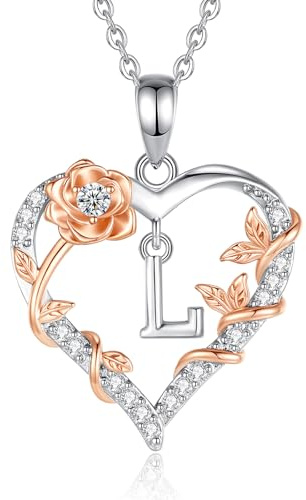 EUDORA Harmony Ball Collares con Iniciales Colgante de Corazon Iniciale Letra L para Mujer, Colgantes Letras Inicials L Rosas con Zirconia Cúbica Nombre 26 Monograma Joyería Regalos para Mujer,18