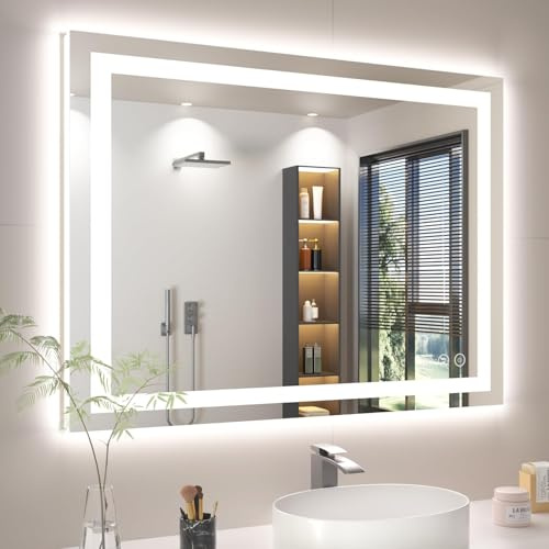 40X30 LED Bathroom Mirror with Lights, Anti-Fog, Backlit + Front Lit, Lighted Bathroom Vanity Mirror for Wall, Memory Function, Dimmable, Tempered Glass, Shatter-Proof