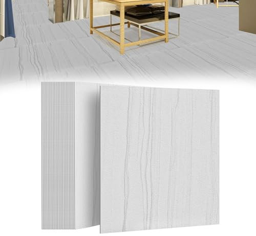 Suusolny Lot de 54 dalles autocollantes PVC - 5,02 m² - Revêtement antidérapant et imperméable - Salon, cuisine, salle de bain - Gris clair