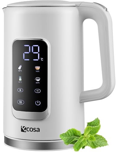 Bollitore in acciaio inox 1,7 litri, 2200 Watt, regolazione temperatura 40-100 °C, funzione mantenimento calore, display LED