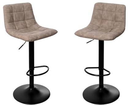 San Marco Set di 2 Sgabelli da Bar, da Isola Cucina Vintage di Design in Similpelle, Regolabili e Girevoli a 360°, con Schienale e Poggiapiedi, Struttura in Acciaio (Beige)
