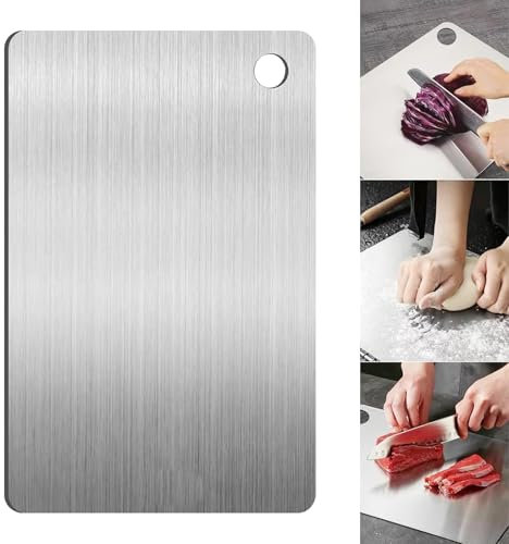 Titanium Cutting Board 24X15cm Steel Chopping Board Titanium Chopping Boards for Kitchens Double-Sided 201 Titanium Metal Chopping Board Portable and Easy to Clean for Meat Fruit Vegetables