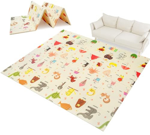 Trintion Foldable Baby Play Mat – Extra Large Waterproof Foam Crawling Mat, Soft & Portable Floor Playmat for Infants, Toddlers – Non-Toxic, High Elasticity, Easy to Clean (180 x 200 cm)