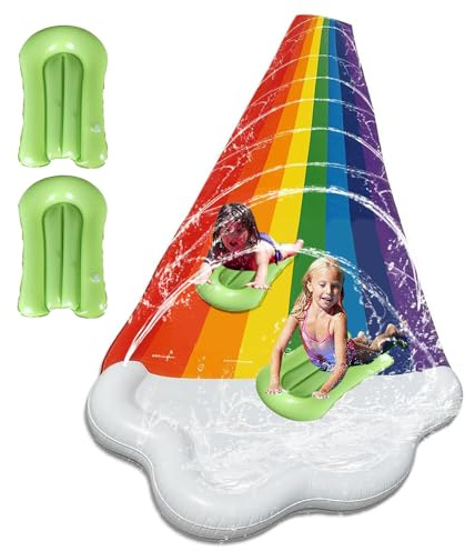 KBIBCK Scivolo d'acqua da giardino per bambini, 480 x 140 cm, doppio tappetino antiscivolo con bodyboard, scivolo d'acqua per bambini all'aperto, scivolo d'acqua, giocattolo acquatico con irrigatore