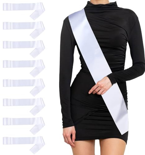 8Pcs Blank White Sash, Plain Satin Sash Decorative Pageants Sashes for Graduation Wedding Bridal Shower Birthday Party DIY Supplies