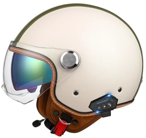 Casco Da Moto 3/4 Jet Bluetooth Casco Aperto Casco Da Scooter Caschi Da Motocross Con Doppia Visiera Caschi Da Moto Omologati ECE Con Microfono Integrato Per Uomini E Donne Adulti C4,L/(57~60cm)