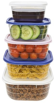 Terryshop74 Kit 5 Contenitori Salva Freschezza 360-500-800-1100-1500 ml con Coperchio – Plastica per Alimenti – Lavabili, Microonde, Freezer, conserva e mette in ordine