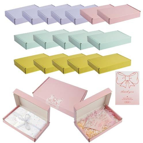 Zoyiancy Lot de 20 boîtes d'expédition en carton ondulé avec 20 autocollants, petits colis colorés pour expédition, emballage, courrier, cadeau (20 x 13 x 3 cm)