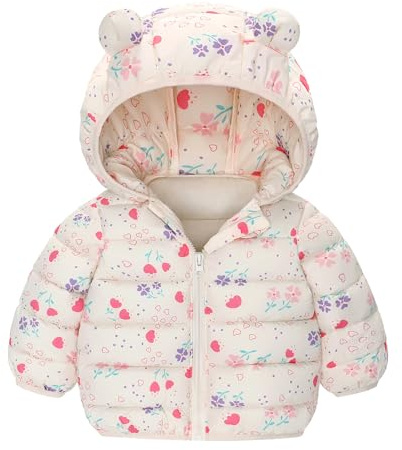 Happy Cherry Bambina Bambino Inverno Autunno Giacca Manica Lunga Cappotto Piumino con Cappuccio Carino Neonato Giubbotto Trapuntato Caldo Comodo Beige 6-12 Mesi