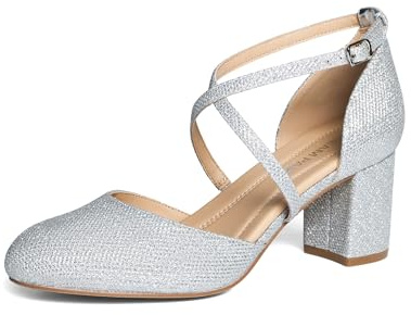 DREAM PAIRS Scarpe Tacco Donna da Sposa, Decollete con Tacco a Blocco, Eleganti e Comode Tacchi con Chiusura a Fibbia Regolabile,Size 38,Argento,SDPU26002W